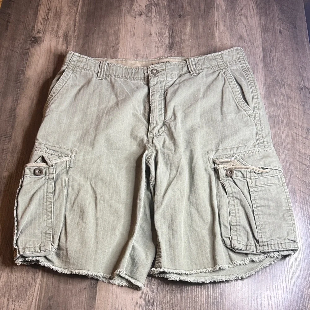 J. Crew Olive Green Cargo Shorts with Frayed Hem